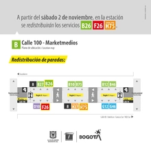 Redistribución de paraderos en la estación Calle 100