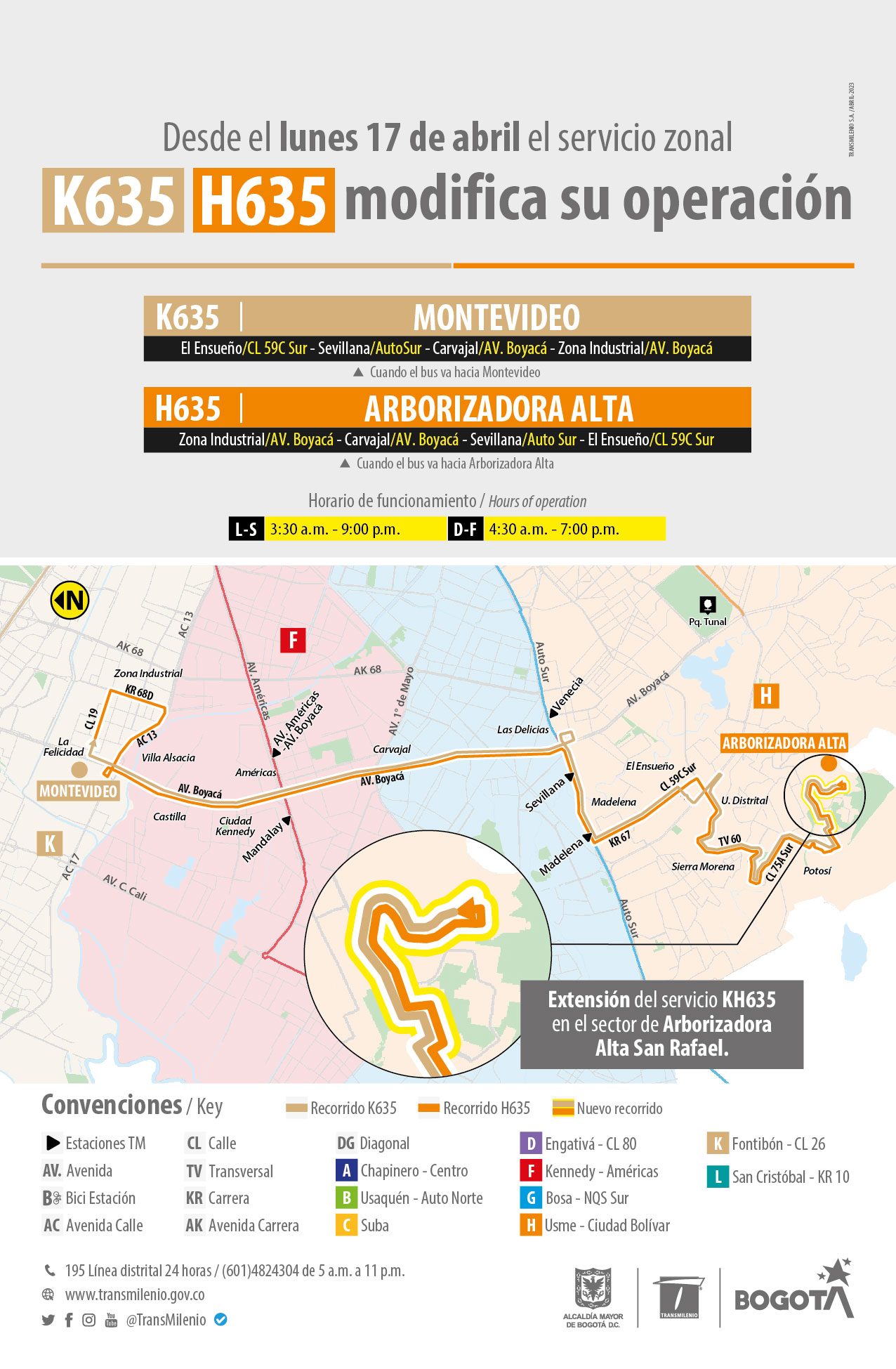El servicio zonal K635 Montevideo - H635 Arborizadora Alta extiende su operación 