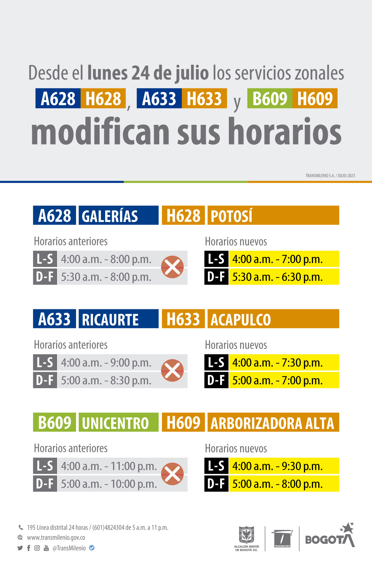 Ruta zonales de Usme, Ciudad Bolívar, Usaquen y Mártires modifican su horario