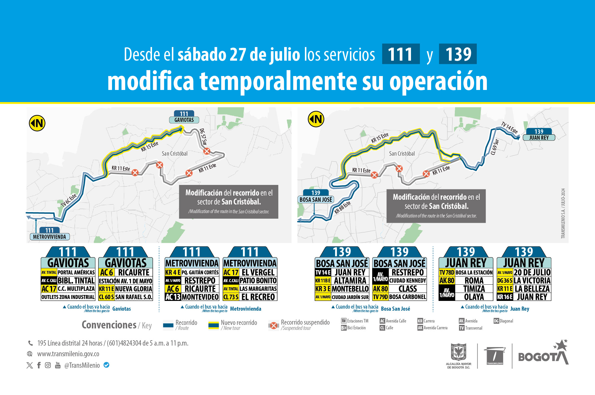 Servicios zonales 111 y 139 modifican su operación en San Cristóbal