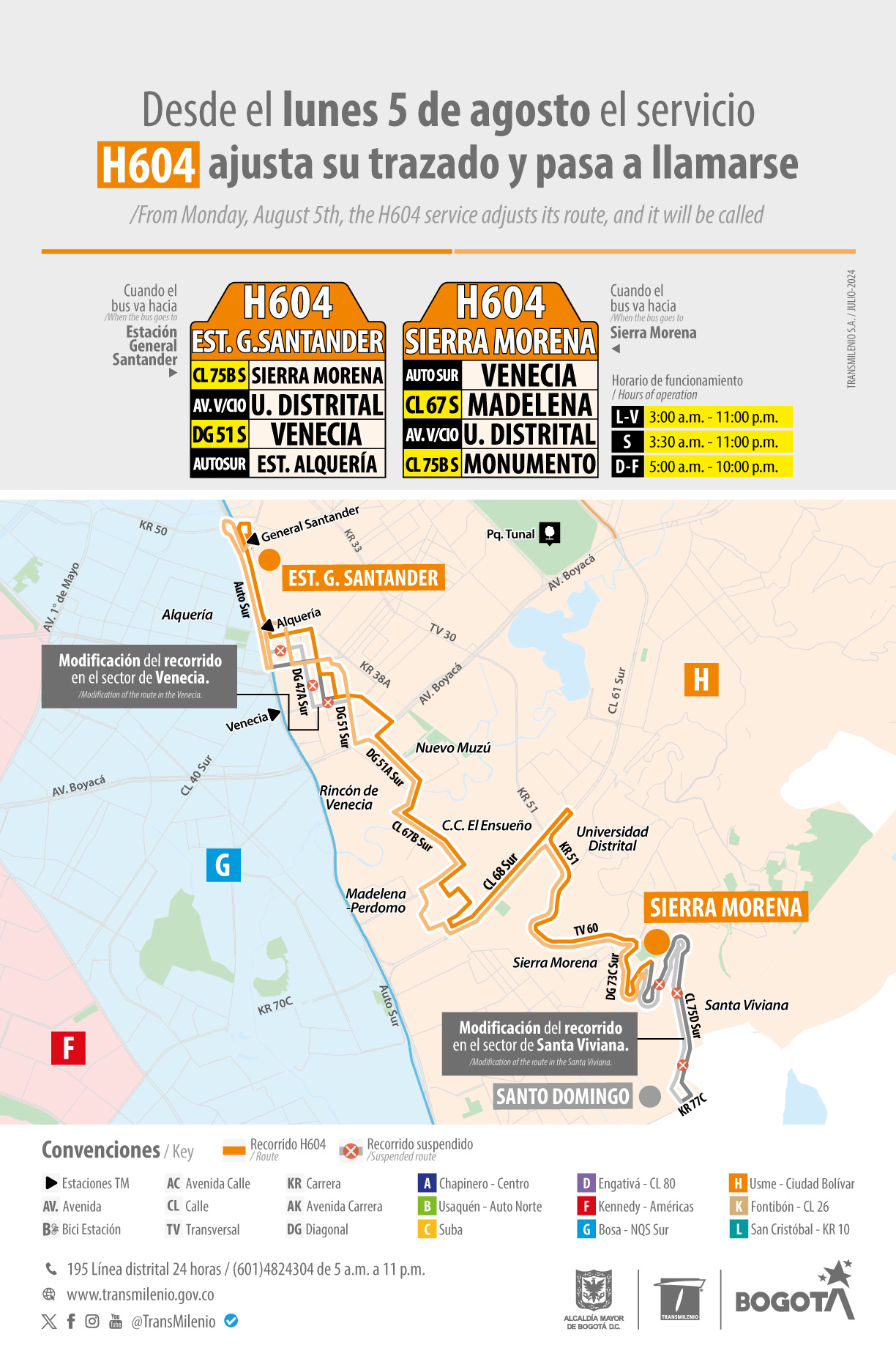 Servicio H604 modifica su recorrido