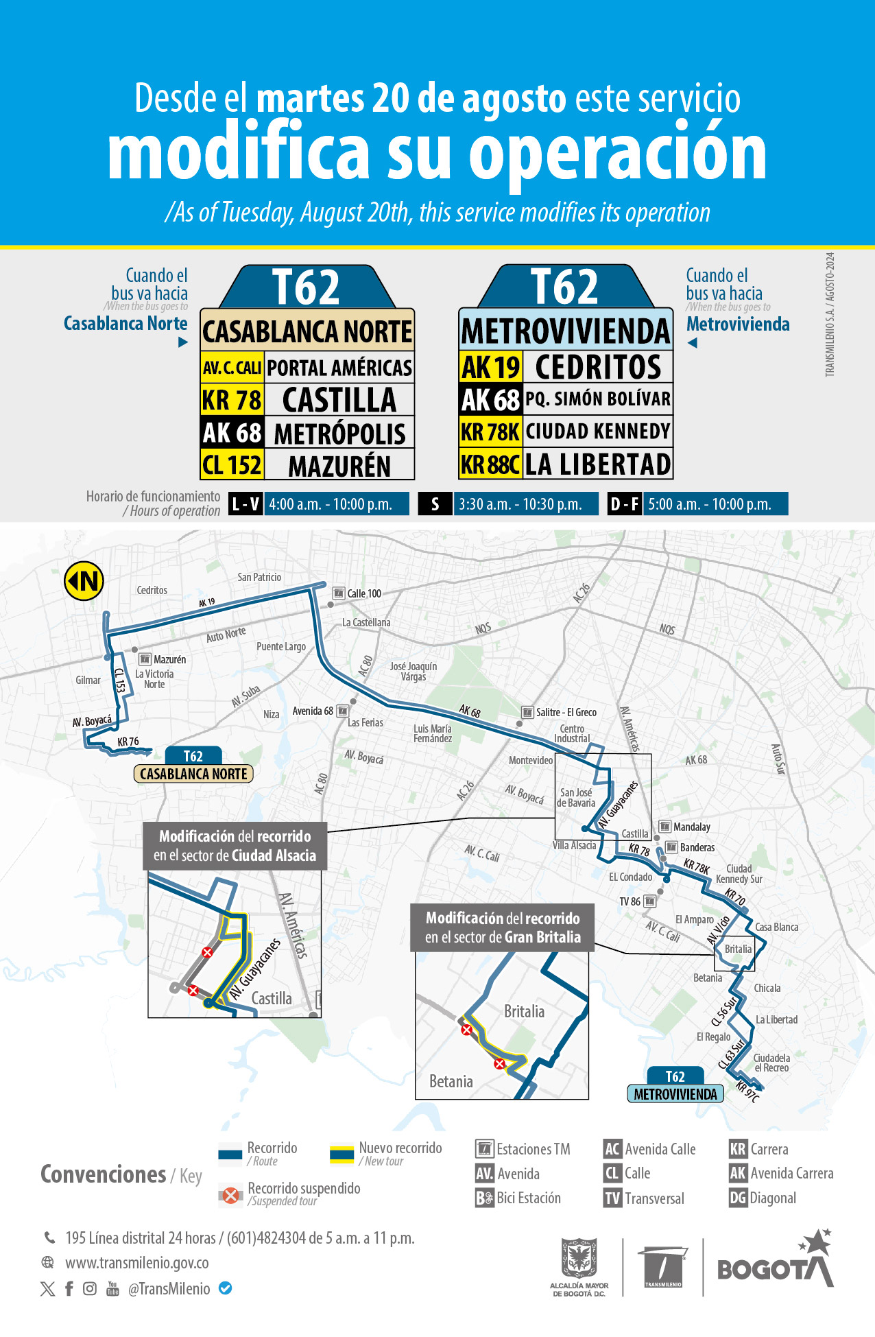 Servicio T62 modifica su recorrido en dos sectores su trazado