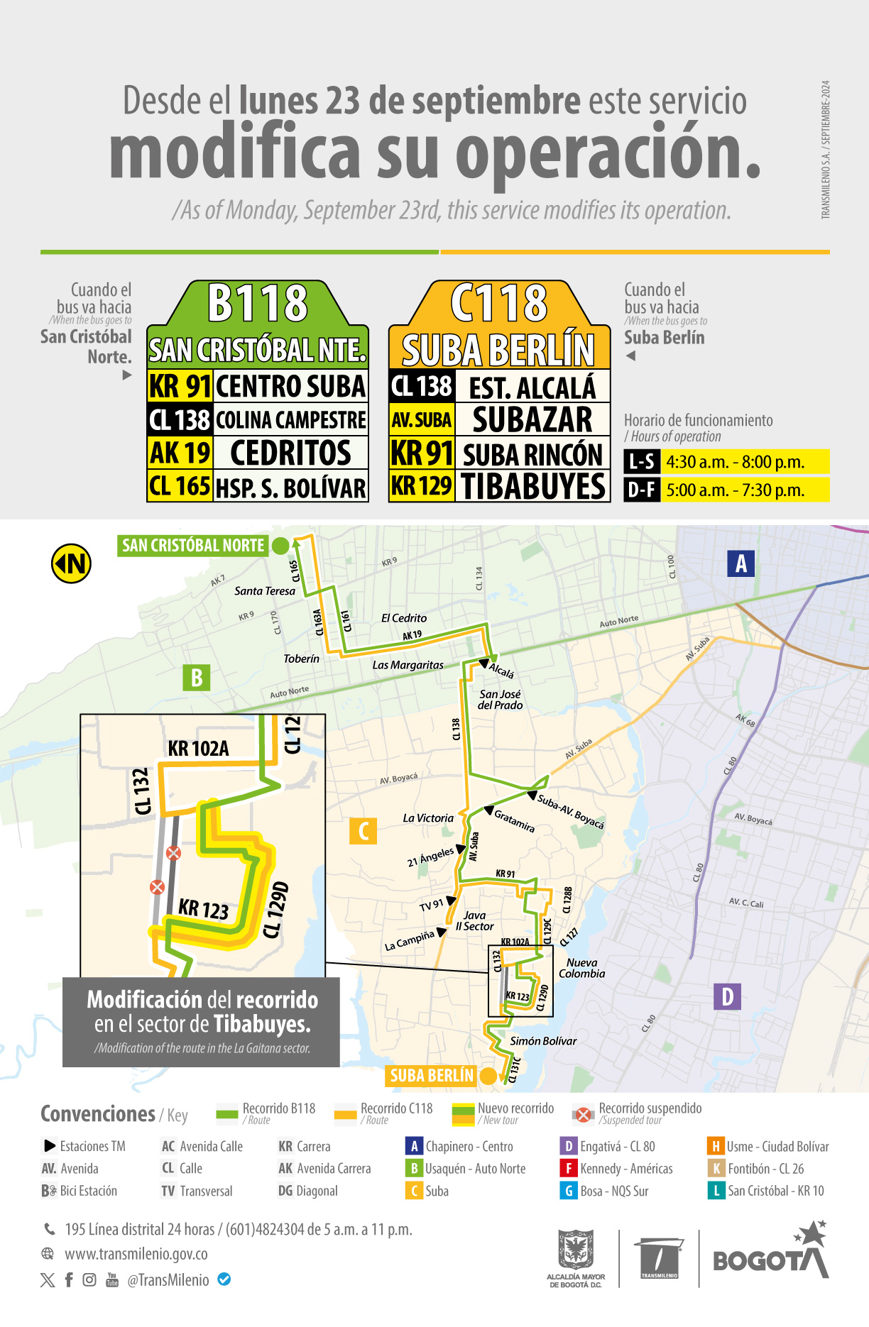 Servicio zonal B118 - C118 modifica su operación en Tibabuyes