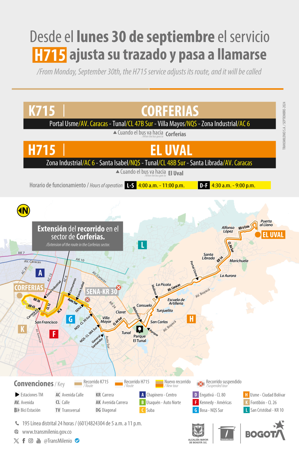 Servicio TransMiZonal H715 ajusta su trazado y cambia de nombre