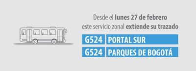 Ruta G524 Portal Sur - Parques de Bogotá extiende su trazado