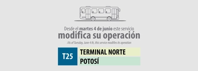 Servicio T25 Terminal Norte - Potosí modifica su operación